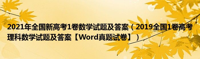 2021年全国新高考1卷数学试题及答案（2019全国1卷高考理科数学试题及答案【Word真题试卷】）