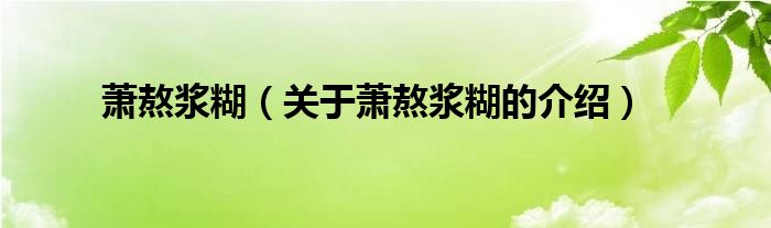 萧熬浆糊（关于萧熬浆糊的介绍）