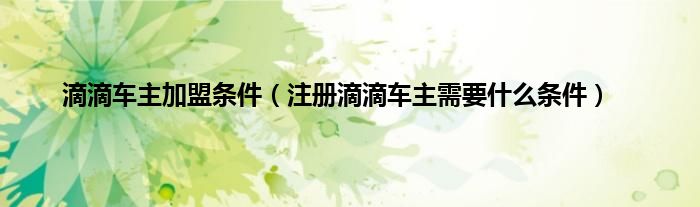 滴滴车主加盟条件（注册滴滴车主需要什么条件）